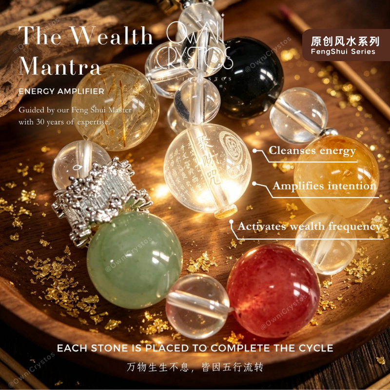 FengShui Wealth Mantra 5 Element Balance Natural crystal Bag charm Gift Present