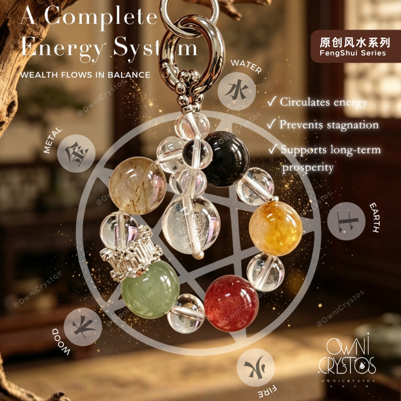 FengShui Wealth Mantra 5 Element Balance Natural crystal Bag charm Gift Present