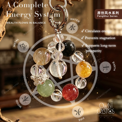 FengShui Wealth Mantra 5 Element Balance Natural crystal Bag charm Gift Present