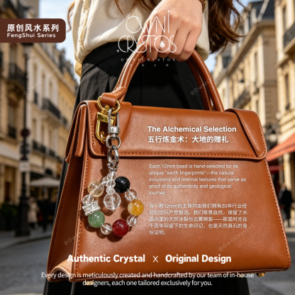 FengShui Wealth Mantra 5 Element Balance Natural crystal Bag charm Gift Present