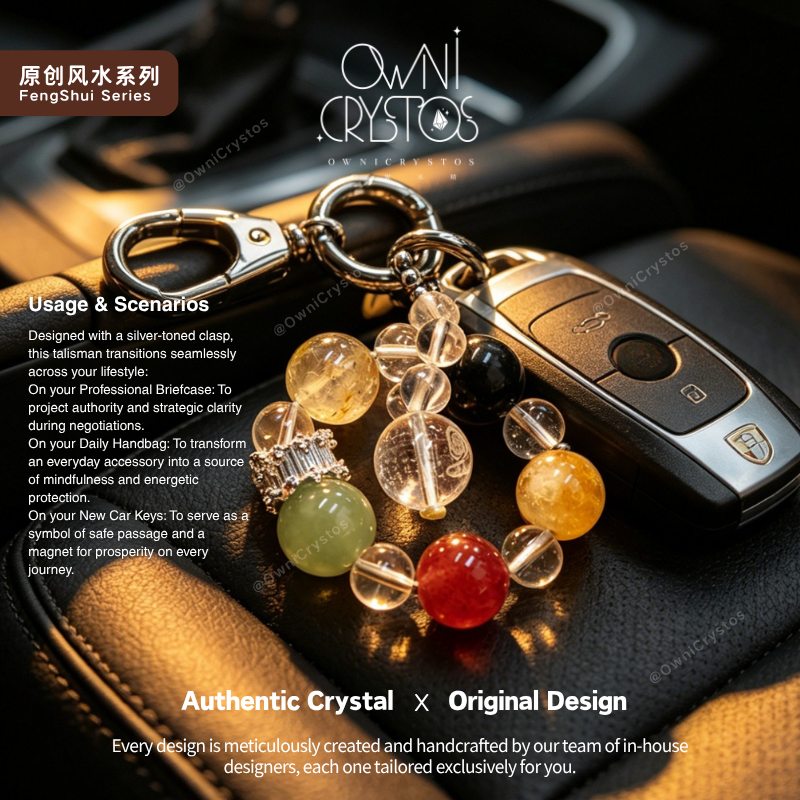 FengShui Wealth Mantra 5 Element Balance Natural crystal Bag charm Gift Present