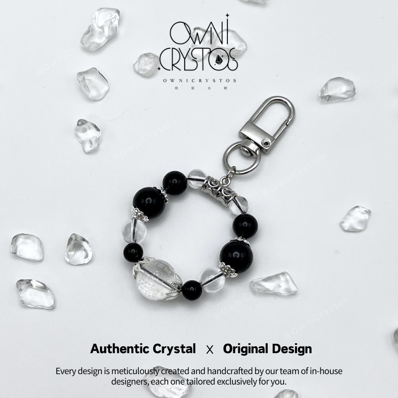 Wealth Mantra Feng Shui Natural crystal bag charm Black Tourmaline Clear Quartz unisex