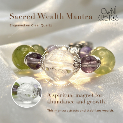 Wealth Mantra Career Healing Natural crystal bag charm Prehnite Amethyst Clear Quartz