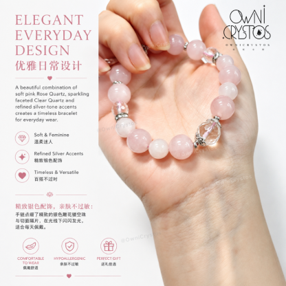 Love & Popularity Natural crystal clear rose quartz bracelet for woman gift present
