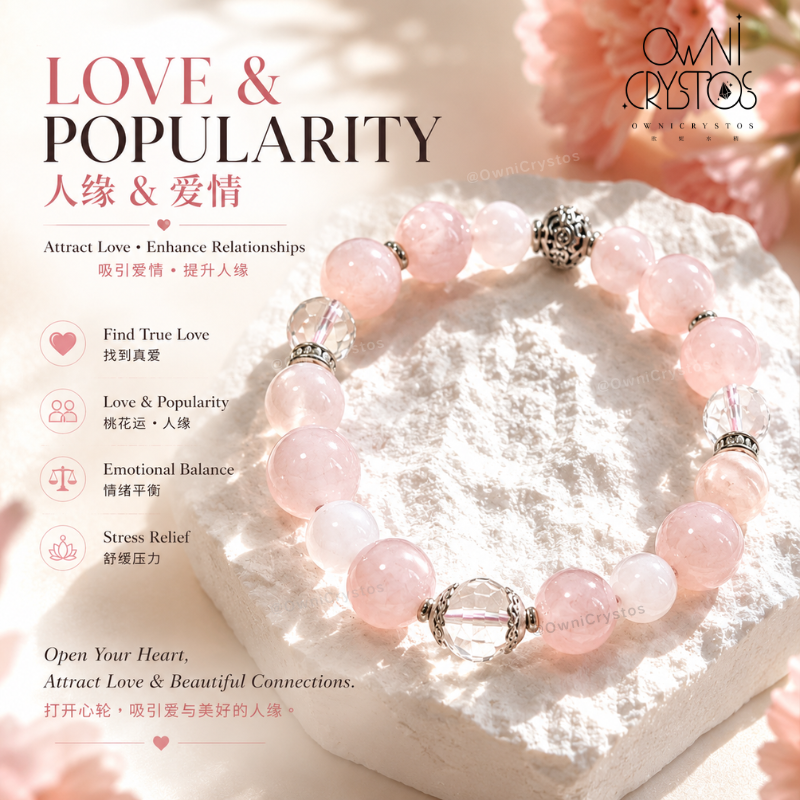 Love & Popularity Natural crystal clear rose quartz bracelet for woman gift present