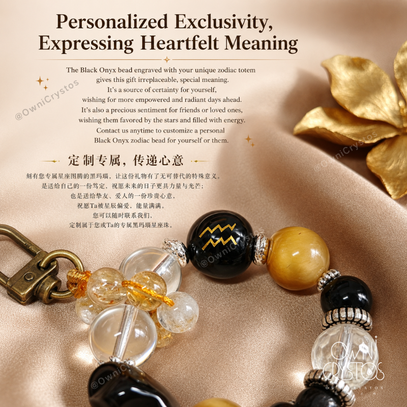 Zodiac Energy Natural crystal Bag Charm unisex Obsidian Citrine Clear Quartz Tiger eyes