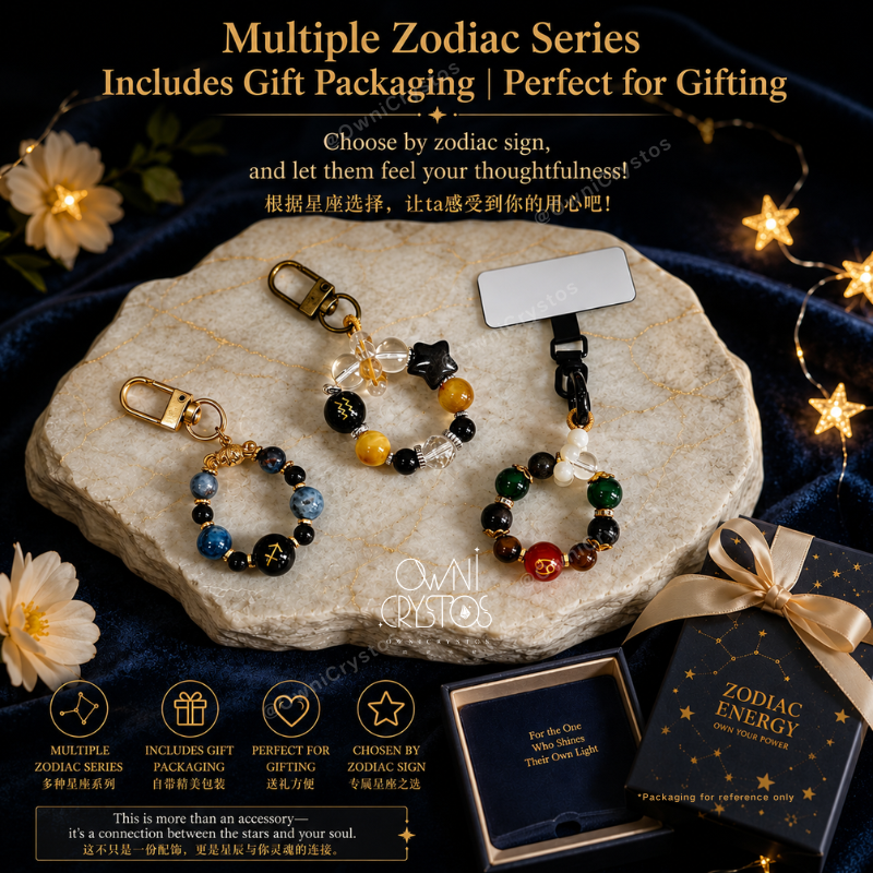 OwniCrystos Zodiac Horoscope Phone Charm Natural crystal unisex tiger eyes agate shell clear quartz