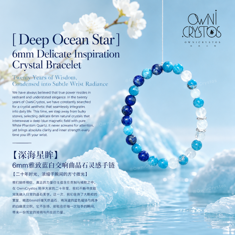 Wisdom Boost Lapis Lazuli Apatite White Phantom Natural Crystal Bracelet for Woman Gift
