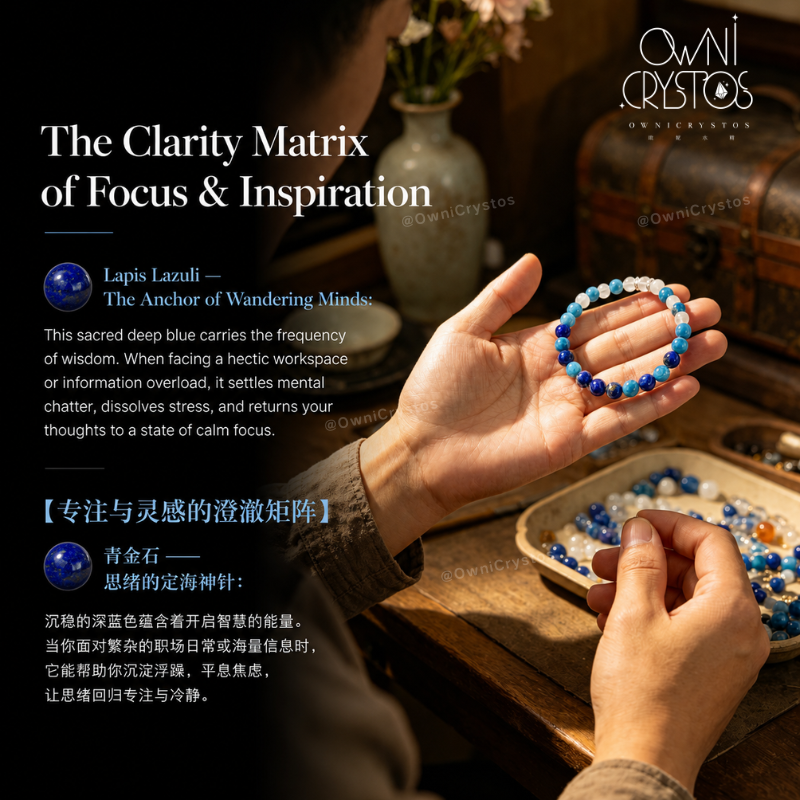 Wisdom Boost Lapis Lazuli Apatite White Phantom Natural Crystal Bracelet for Woman Gift