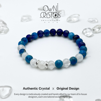Wisdom Boost Lapis Lazuli Apatite White Phantom Natural Crystal Bracelet for Woman Gift