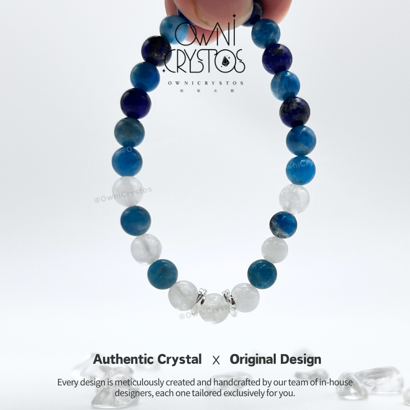 Wisdom Boost Lapis Lazuli Apatite White Phantom Natural Crystal Bracelet for Woman Gift