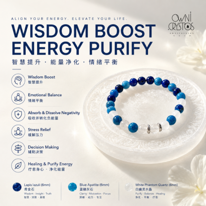Wisdom Boost Lapis Lazuli Apatite White Phantom Natural Crystal Bracelet for Woman Gift