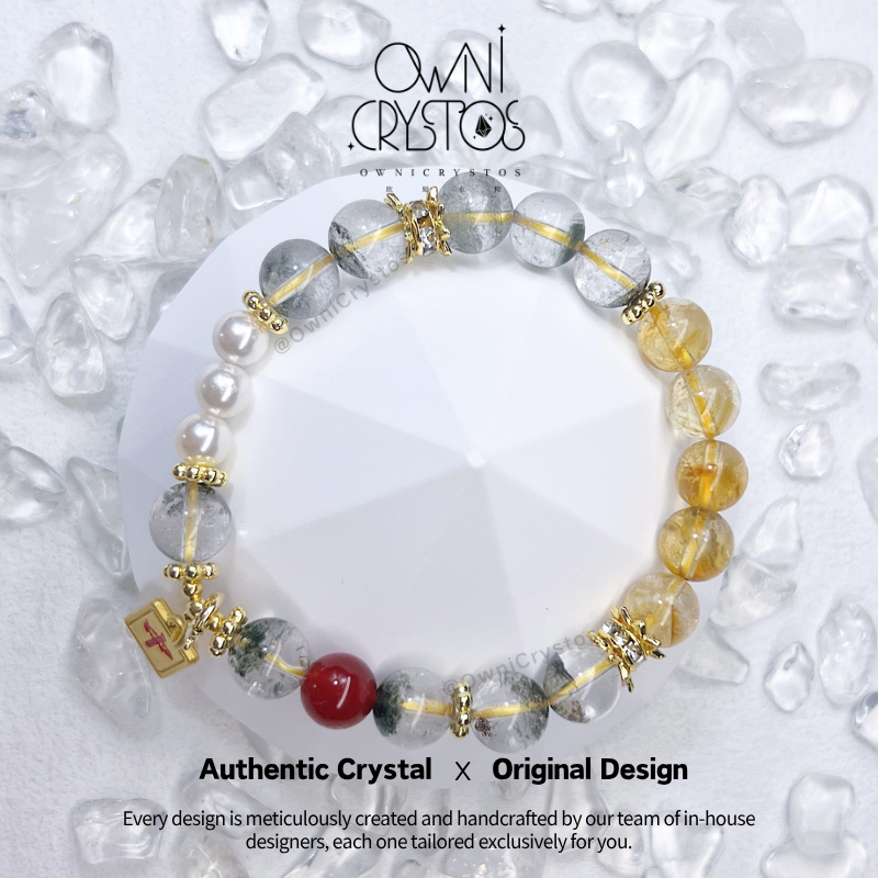 Wealth Booster Green Phantom Quartz Citrine Agate crystal bracelet