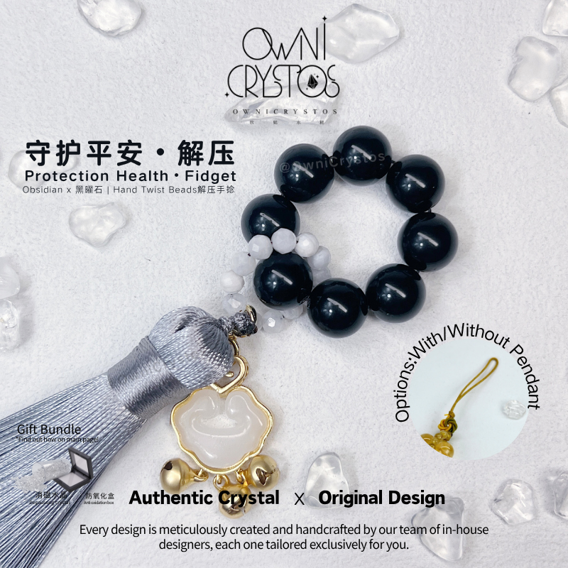 Relief Stress hand twist beads fidget spinner toy natural crystal obsidian