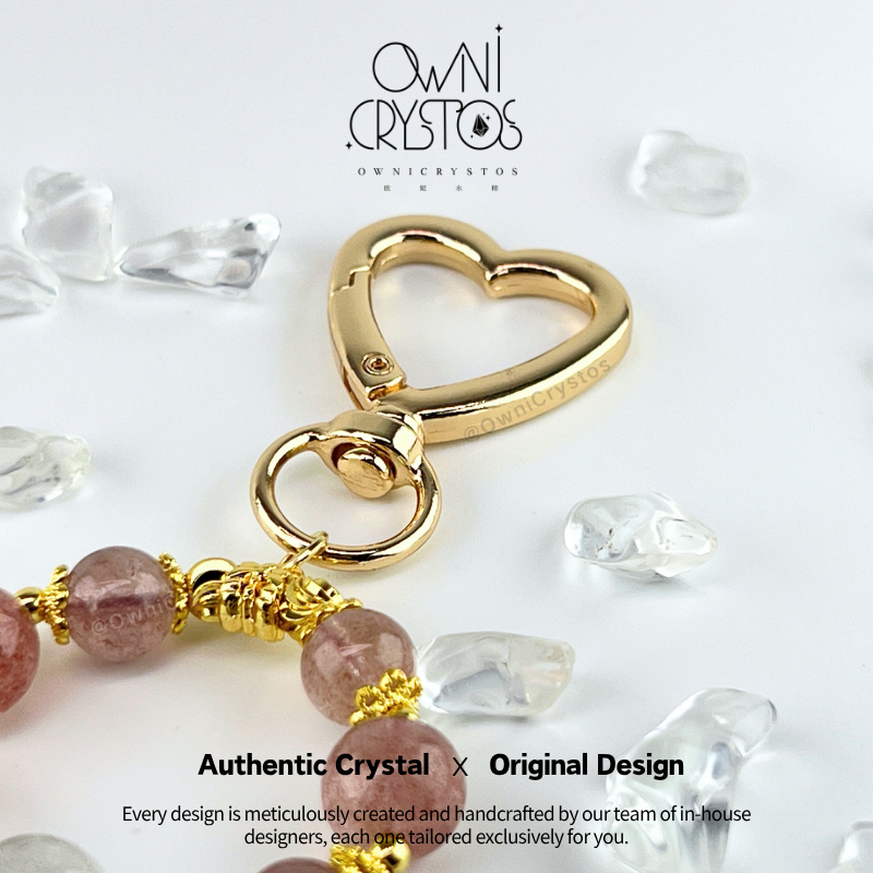 Relationship Wealth Strawberry Quartz Green phantom Quartz Natural crystal bag charm keychain