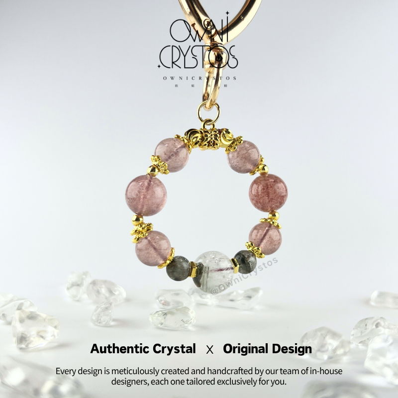 Relationship Wealth Strawberry Quartz Green phantom Quartz Natural crystal bag charm keychain