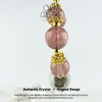 Relationship Wealth Strawberry Quartz Green phantom Quartz Natural crystal bag charm keychain