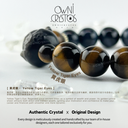 Lucky Cat Blue tiger eye Yellow tiger eye Silver Obsidian Bracelet