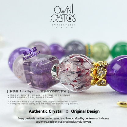 Super Seven Rose Quartz Amethyst Green Strawberry Quartz Prehnite Lepidolite crystal bracelet