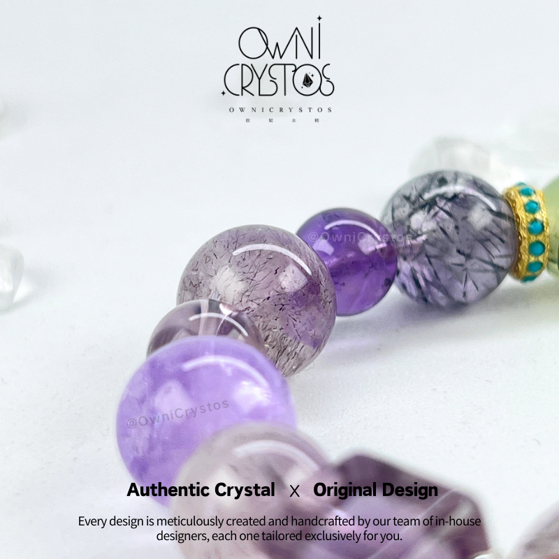Super Seven Rose Quartz Amethyst Green Strawberry Quartz Prehnite Lepidolite crystal bracelet