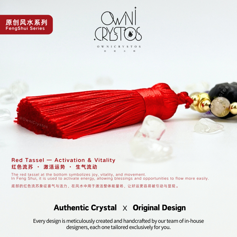 2026 Feng Shui Wealth Lucky Cat bag charm Natural crystal amethyst citrine obsidian