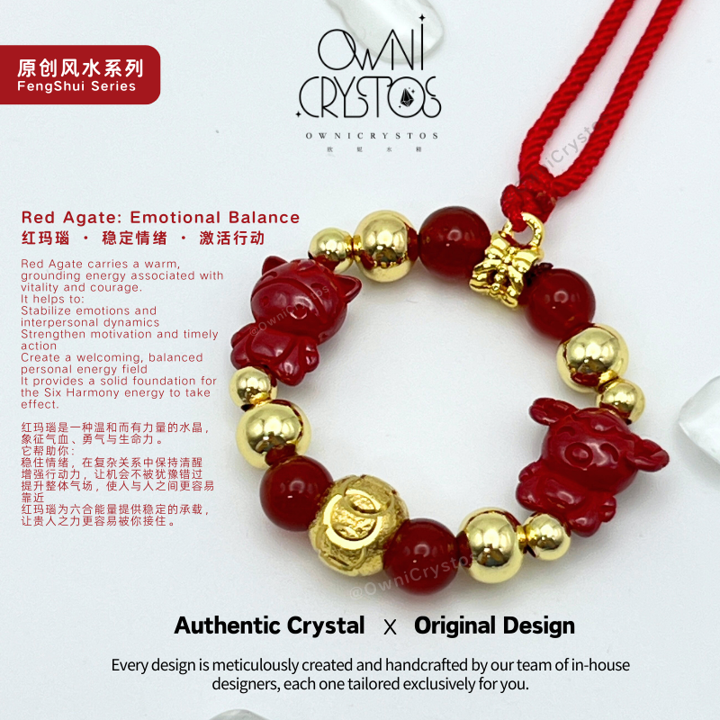OwniCrystos 2026 FengShui Zodiac Agate Cinnabar Natural crystal bag charm