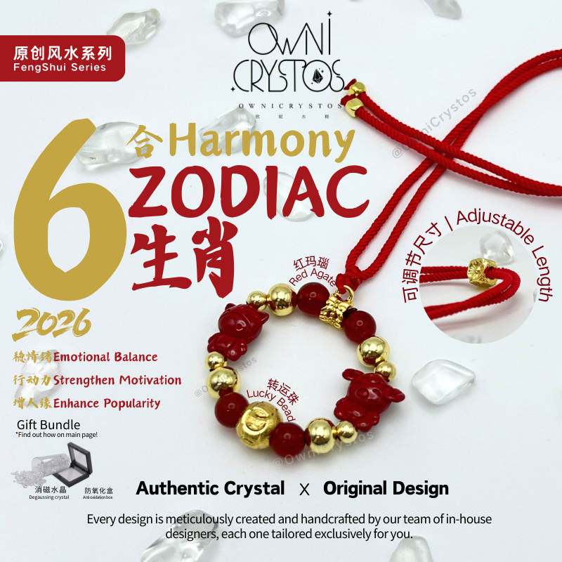 OwniCrystos 2026 FengShui Zodiac Agate Cinnabar Natural crystal bag charm