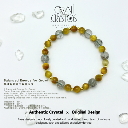 Wealth Career Gold tiger eyes green phantom Natural crystal bracelet unisex