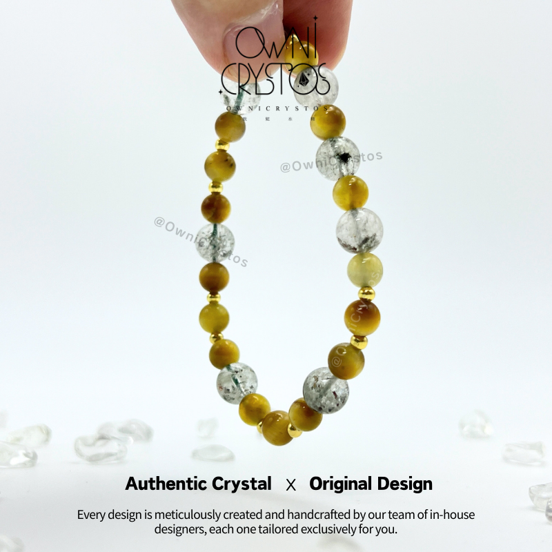 Wealth Career Gold tiger eyes green phantom Natural crystal bracelet unisex