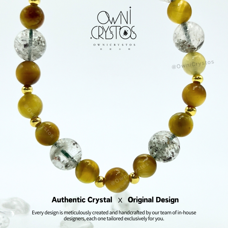 Wealth Career Gold tiger eyes green phantom Natural crystal bracelet unisex