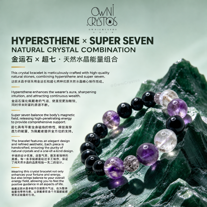 Top Tier Fortune Booster Hypersthene super seven Natural crystal bracelet unisex gift