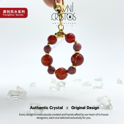 2026 Zodiac FengShui Carnelian Rhodonite Natural crystal bag charm keychain unisex