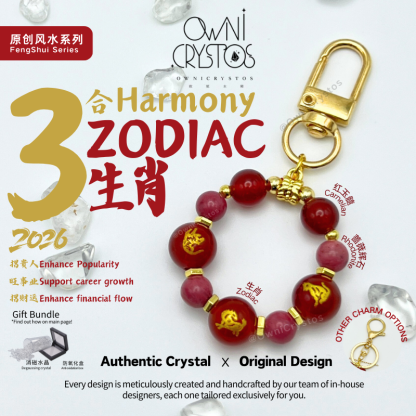 2026 Zodiac FengShui Carnelian Rhodonite Natural crystal bag charm keychain unisex