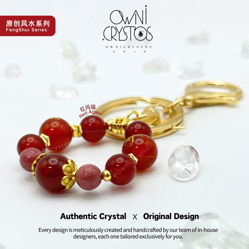 2026 Zodiac FengShui Carnelian Rhodonite Natural crystal bag charm keychain unisex
