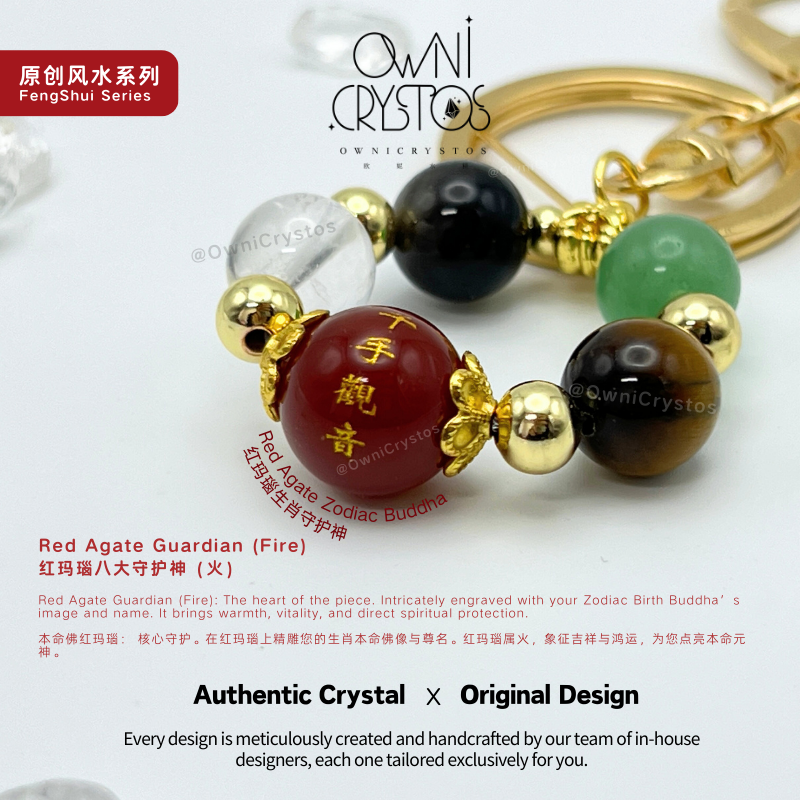 Five Elements Zodiac Protector Feng Shui Natural crystal bag charm unisex