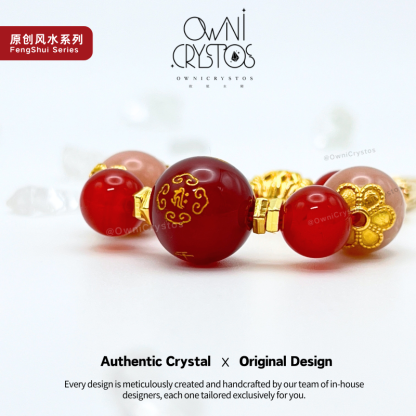 Feng Shui Zodiac Protector Natural crystal bracelet bag charm Carnelian Sunstone