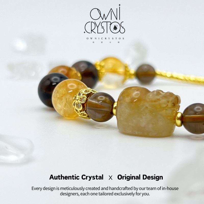 Wealth PiXiu Feng Shui Natural crystal bracelet for woman citrine smoky quartz