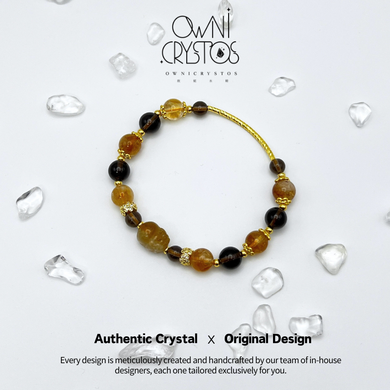 Wealth PiXiu Feng Shui Natural crystal bracelet for woman citrine smoky quartz