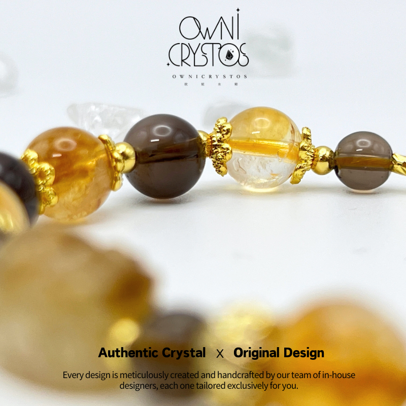 Wealth PiXiu Feng Shui Natural crystal bracelet for woman citrine smoky quartz