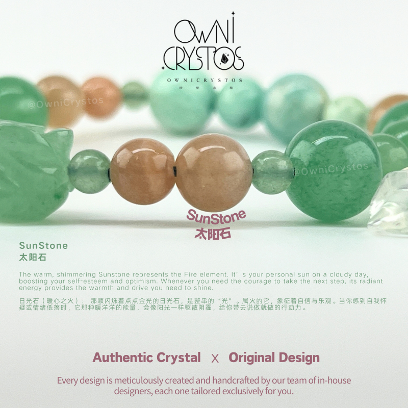 Healing Rose Feng Shui Aventurine Sunstone Amazonite Natural crystal bracelet for woman