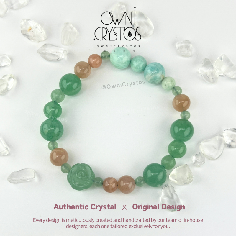 Healing Rose Feng Shui Aventurine Sunstone Amazonite Natural crystal bracelet for woman