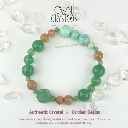 Healing Rose Feng Shui Aventurine Sunstone Amazonite Natural crystal bracelet for woman