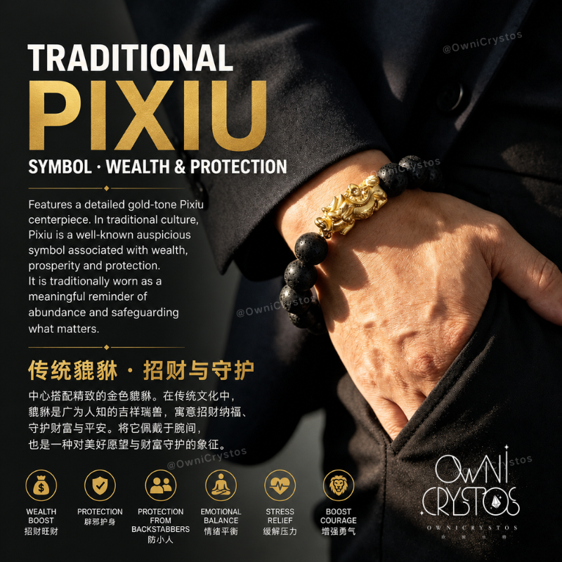 Fortune PiXiu Protection from backstabbers Natural crystal lava stone tiger eyes unisex