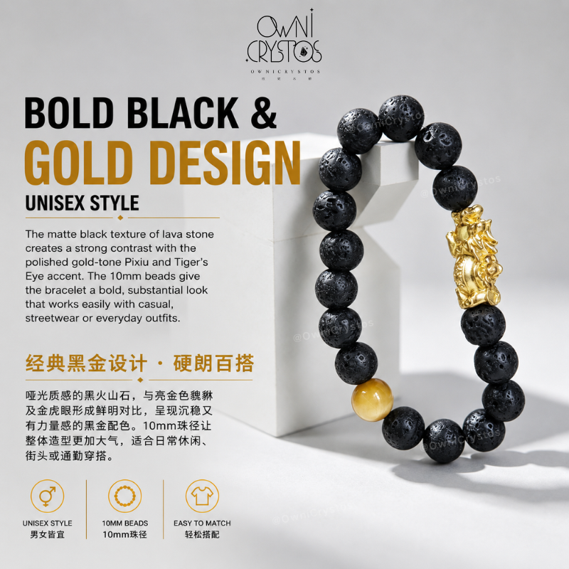 Fortune PiXiu Protection from backstabbers Natural crystal lava stone tiger eyes unisex