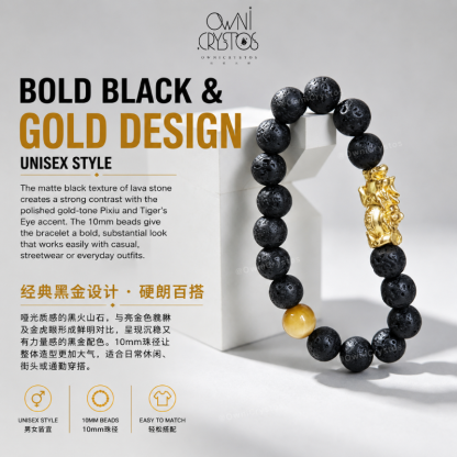 Fortune PiXiu Protection from backstabbers Natural crystal lava stone tiger eyes unisex