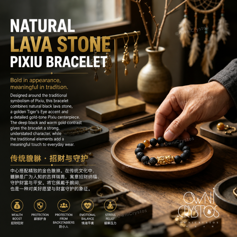 Fortune PiXiu Protection from backstabbers Natural crystal lava stone tiger eyes unisex