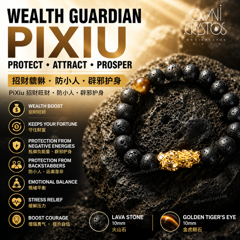Fortune PiXiu Protection from backstabbers Natural crystal lava stone tiger eyes unisex