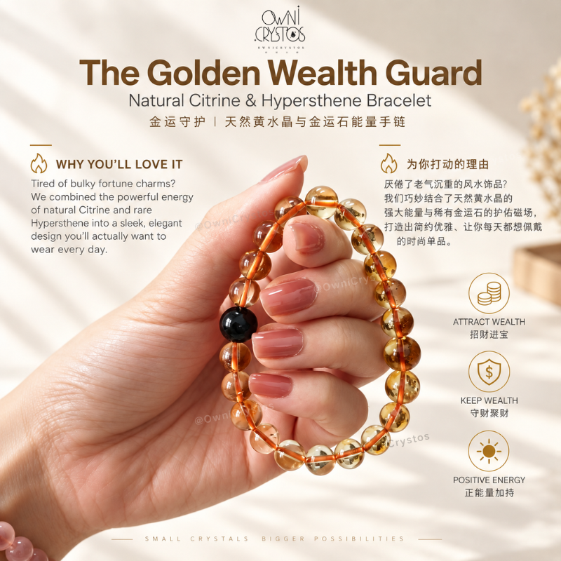 High Grade Wealth Boost Citrine Hypersthene Natural crystal bracelet unisex gift
