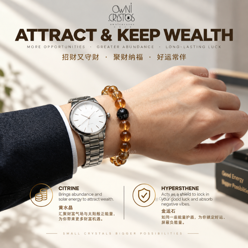High Grade Wealth Boost Citrine Hypersthene Natural crystal bracelet unisex gift