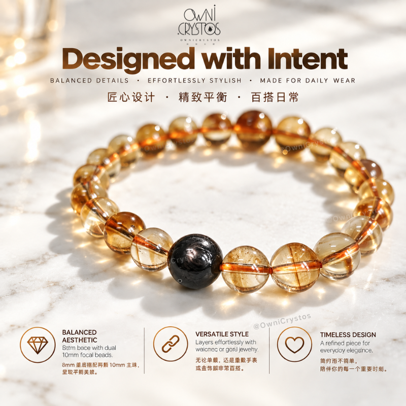 High Grade Wealth Boost Citrine Hypersthene Natural crystal bracelet unisex gift
